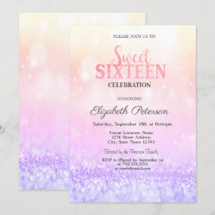 Invitation Stylisé Élégant Ombré Paillettes Bokeh Sweet 16
