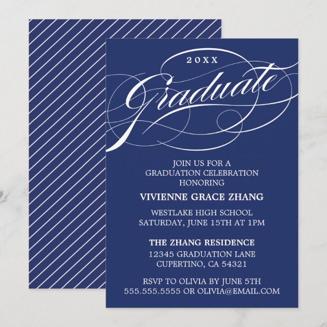 INVITATION STYLISE ÉLÉGANTE SCRIPT GRADUATE PARTITE INVITATIO (Devant / Derrière)