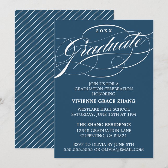 INVITATION STYLISE ÉLÉGANTE SCRIPT GRADUATE PARTITE INVITATIO (Devant / Derrière)