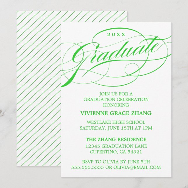 INVITATION STYLISE ÉLÉGANTE SCRIPT GRADUATE PARTITE INVITATIO (Devant / Derrière)
