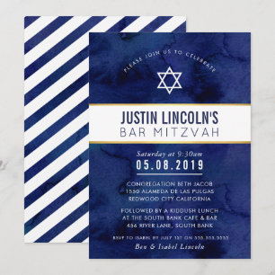 Invitation STYLISH BAR MITZVAH classe minima marine or bleu m