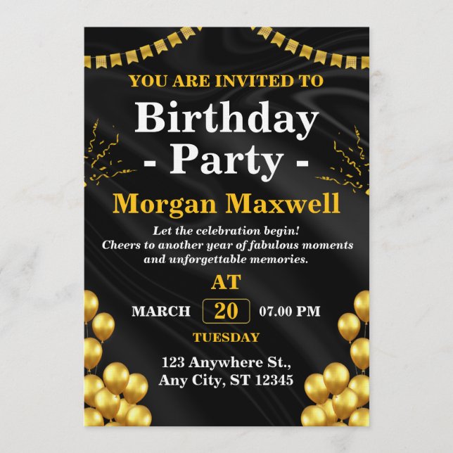 Invitation Stylish Birthday Party Card - CUSTOMIZABLE CARD (Devant)