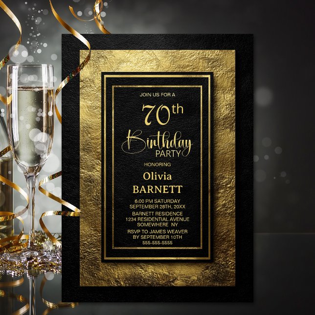 Invitation Stylish Black Gold 70th Birthday Party (Créateur téléchargé)