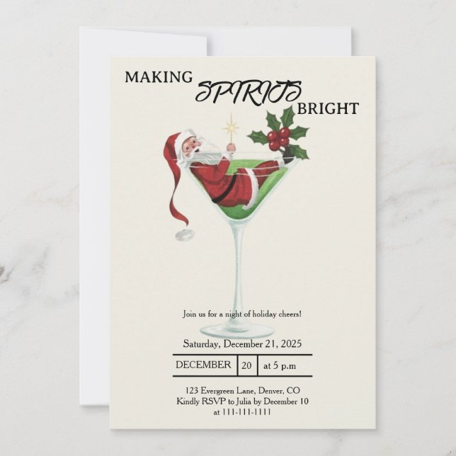 Invitation Stylish Christmas Martini Cocktail Party (Devant)