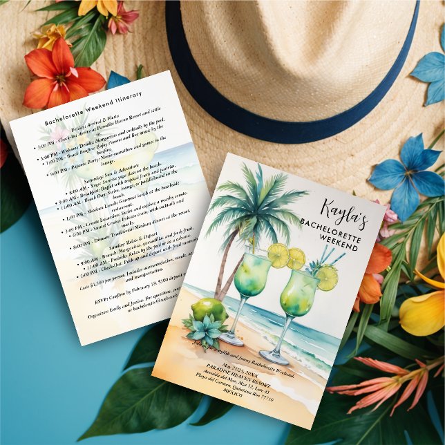 Invitation Stylish Cute tropical Margarita Cocktail Glasses  (Stylish Cute Tropical Margarita Cocktail Glasses Elegant Bachelorette Party Weekend Invitations Card)