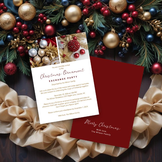 Invitation Stylish Festive Christmas Ornament Exchange Party  (Stylish Festive Christmas Ornament Exchange Party Invitations Cards. )