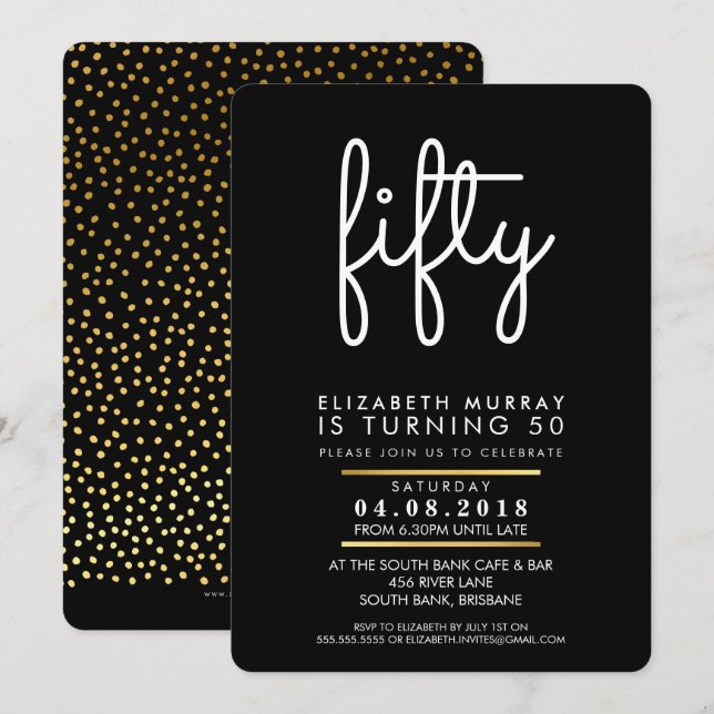 Invitation STYLISH fête de 50e anniversaire CINQUANTE INVITAT (Devant / Derrière)