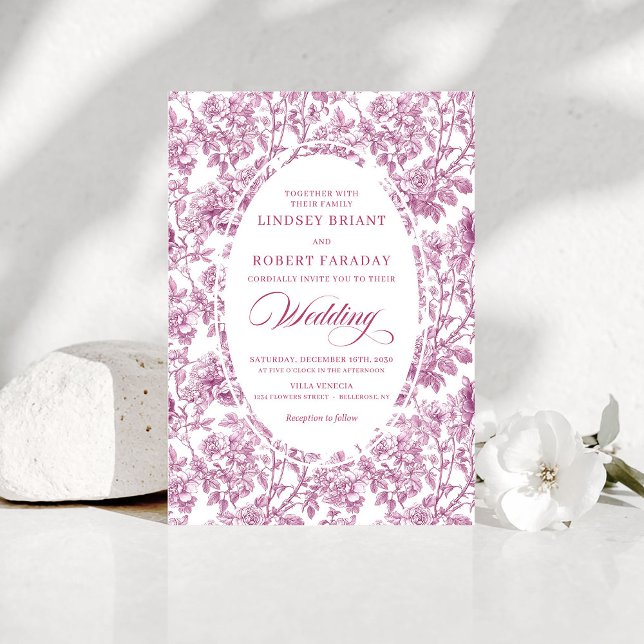 Invitation Stylish Fuchsia Rose Gold Toile Floral Wedding  (Stylish Fuchsia Rose Gold Toile Floral Wedding Invitation)