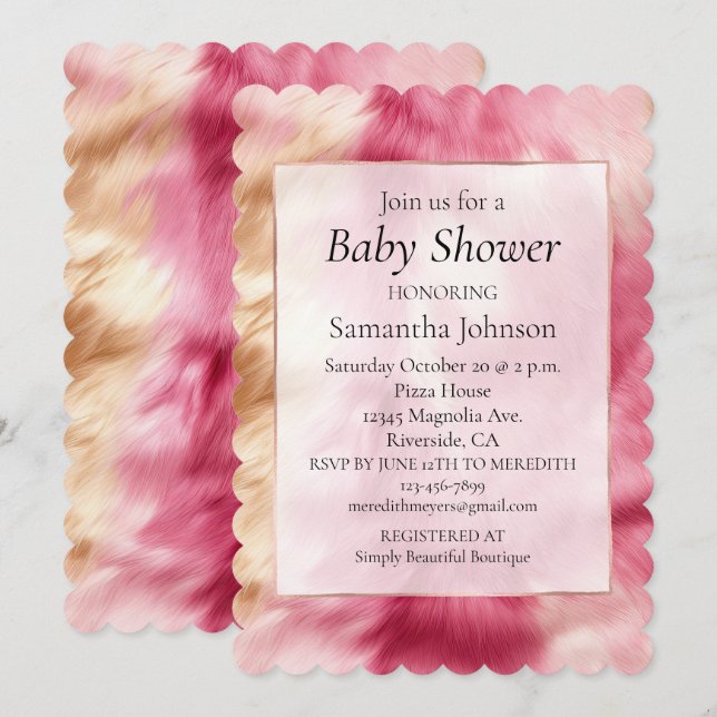 Invitation Stylish Girl Rose Or Blanc Animal Fourrure (Devant / Derrière)