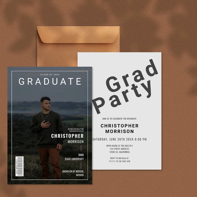 Invitation Stylish Magazine Couverture Photo Graduate Invitat (Stylish Magazine Cover Photo Graduate Invitation)