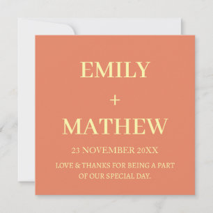 INVITATION STYLISH MODERNE PERSONNALISÉ NOM MARIAGE MERCI