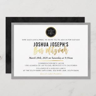 Invitation STYLISH MONOGRAM BAR MITZVAH en or noir script