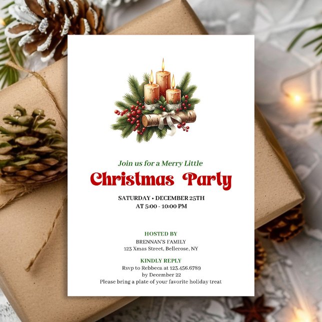 Invitation Stylish Pine Wreath Christmas Candles Card (Stylish Pine Wreath Christmas Candles Card)