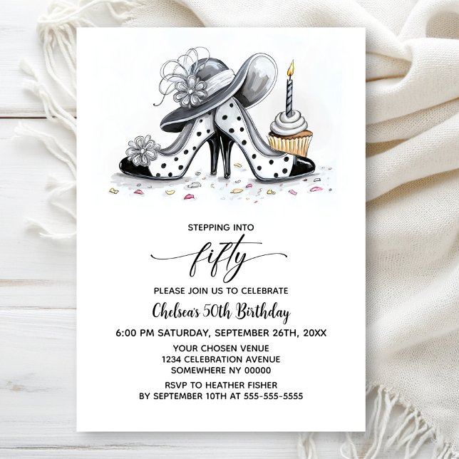 Invitation Stylish Polka Dot High Heel Shoes 50th Birthday (Créateur téléchargé)