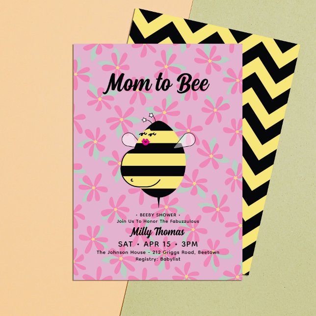Invitation Stylish Pregnant Maman Abee Baby shower Floral ros (Créateur téléchargé)