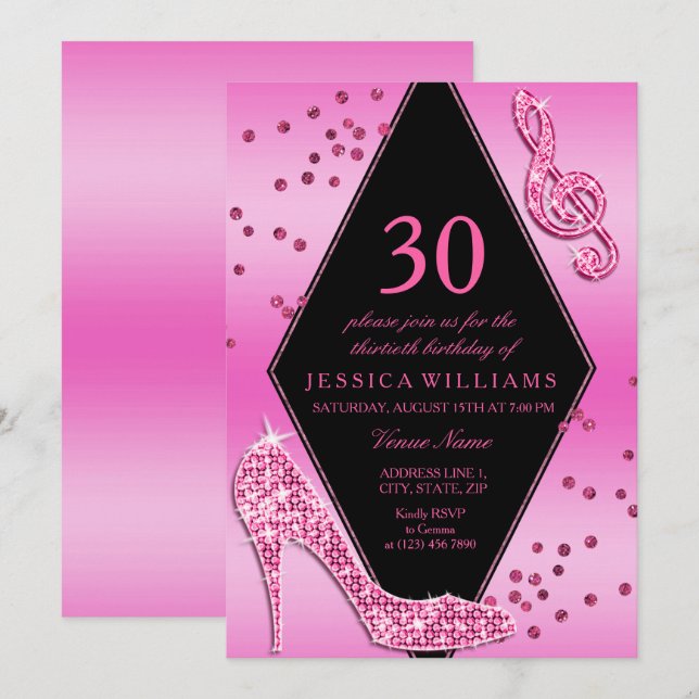Invitation Stylish Pretty Glitzy rose 30e anniversaire (Devant / Derrière)