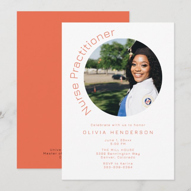 Invitation Stylish Round Photo Nursing Graduation (Devant / Derrière)