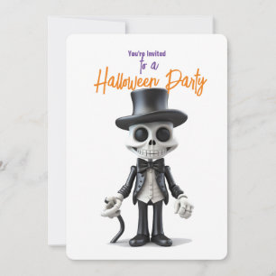 INVITATION STYLISH SKELETON EN BLACK SUIT HALLOWEWEEN PARTY
