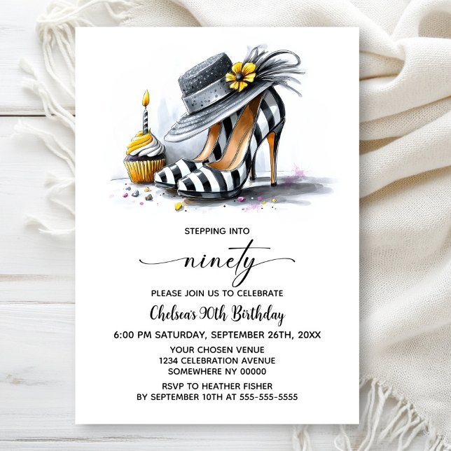 Invitation Stylish Striped High Heel Shoes 90th Birthday (Créateur téléchargé)