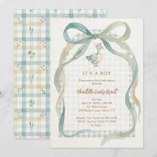Invitation Stylish Sweet Teal Bow Goose Baby Shower TMF26