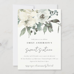INVITATION SUBTLE IVORY BLANC FLORAL BUNCH SWEET 16 ANNIVERSA