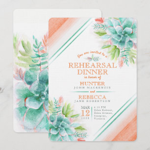 Invitation Succulent aquarelle vert orangé dîner de répétitio