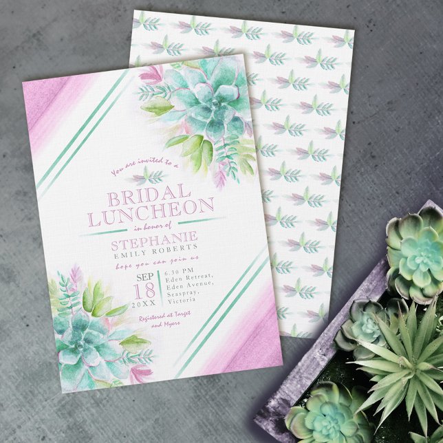Invitation Succulent aquarelle vert violet nuptiale (Créateur téléchargé)