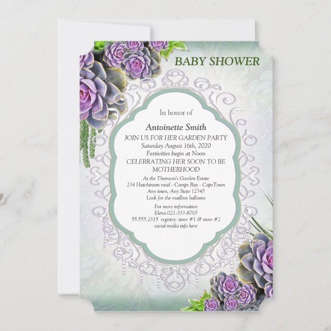 Invitation Succulent Baby shower de bouquet de couleur verte  (Devant)