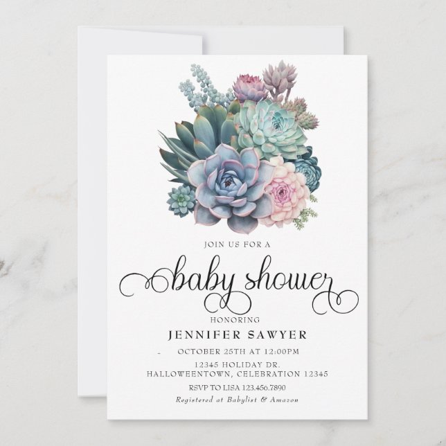 Invitation Succulent | Baby shower Pastel (Devant)
