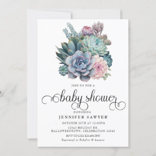 Invitation Succulent   Baby shower Pastel