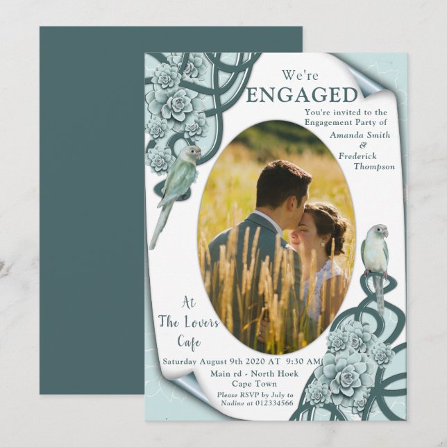 Invitation Succulent dans les couleurs du bleu menthe au (Devant / Derrière)