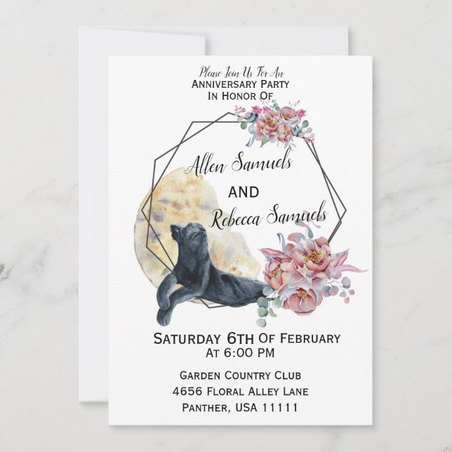 Invitation Succulent de cactus d'aquarelle de la panthère noi (Devant)