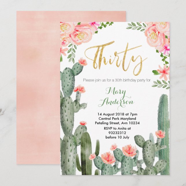 Invitation Succulent Floral Trente 30e anniversaire Invitatio (Devant / Derrière)