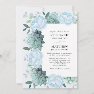Invitation Succulent Peony Eucalyptus Dusty Mariage bleu