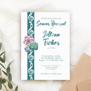 Invitation Succulent Treble Clef Thème Senior Music Considéra