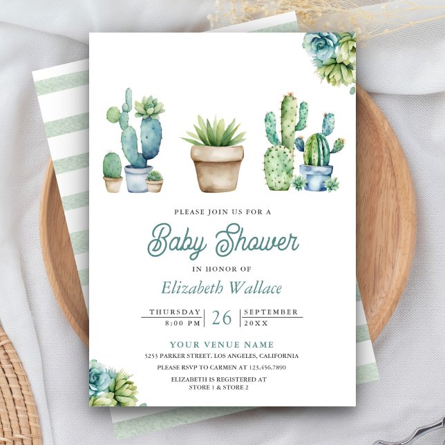 Invitation Succulent verdure Cactus Pots Baby shower (Créateur téléchargé)