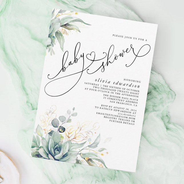 Invitation Succulent Verdure Cute Élégant Baby shower (Succulents Baby Shower Invitations)