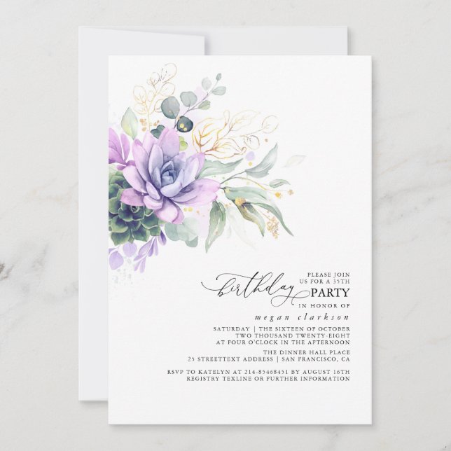 Invitation Succulent verdure or Feuilles Boho Anniversaire In (Devant)