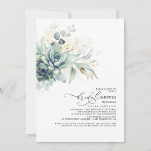 Invitation Succulent verdure Or Feuilles Boho Fête des mariée