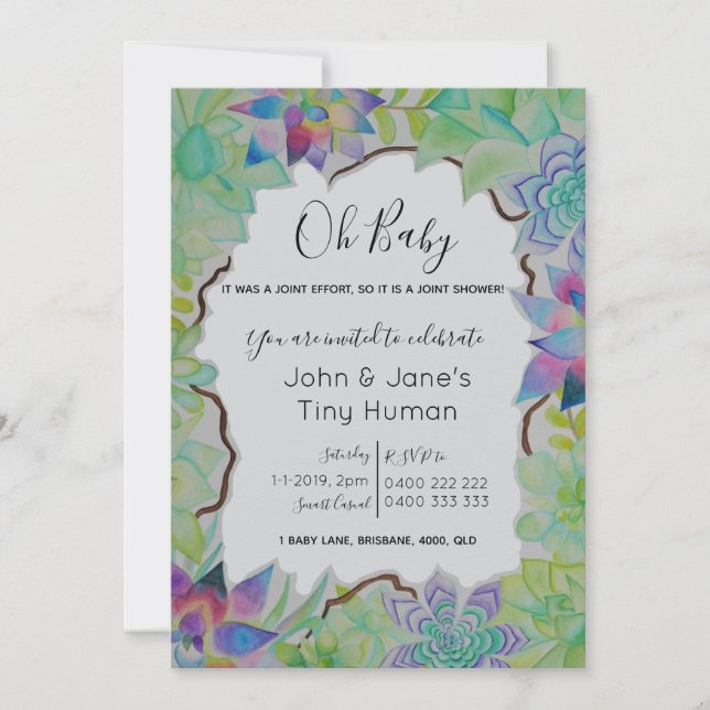 Invitation succulente de baby shower (Devant)