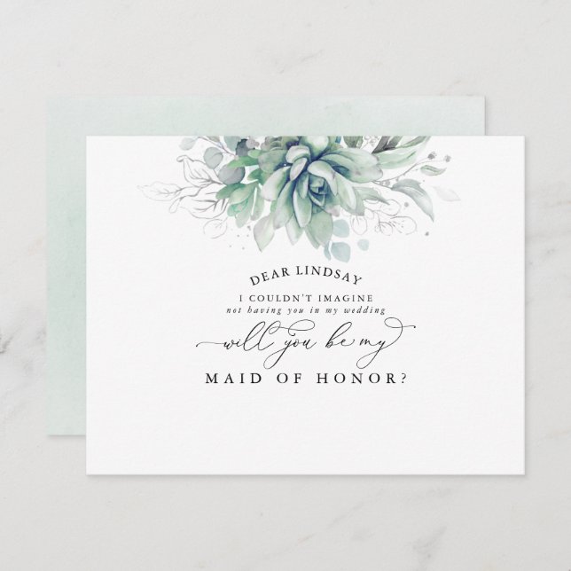 Invitation Succulentes verdure Silver Bridesmaid Proposition (Devant / Derrière)