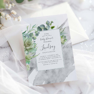 Invitation Succulents Baby shower à huile d'argent