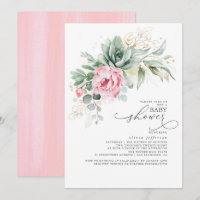 Succulents Baby shower verdure et fleurs roses