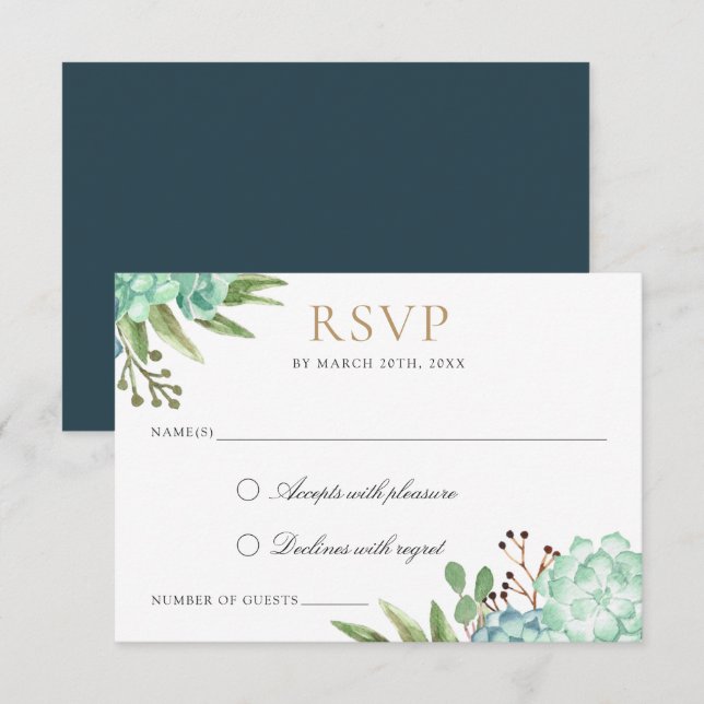 Invitation Succulents Cadre géométrique de verdure RSVP Répon (Devant / Derrière)