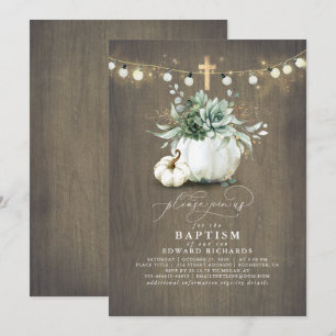 Invitation Succulents Croix d'or Citrouille chute Baptême