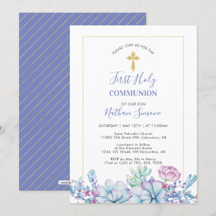Invitation Succulents & Croix    Première Sainte Communion