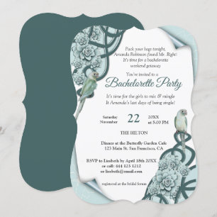 Invitation Succulents dans l'eau en bleu menthe / vert pin