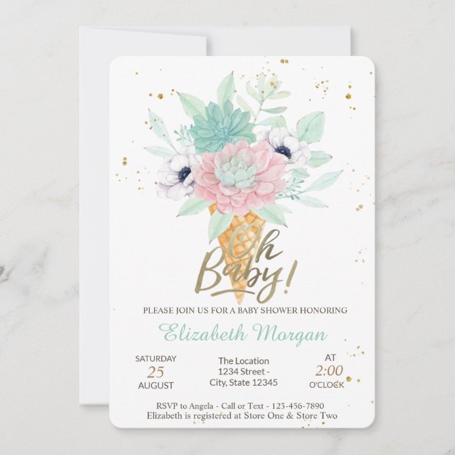 Invitation Succulents de crème glacée Oh Baby Baby shower d'é (Devant)