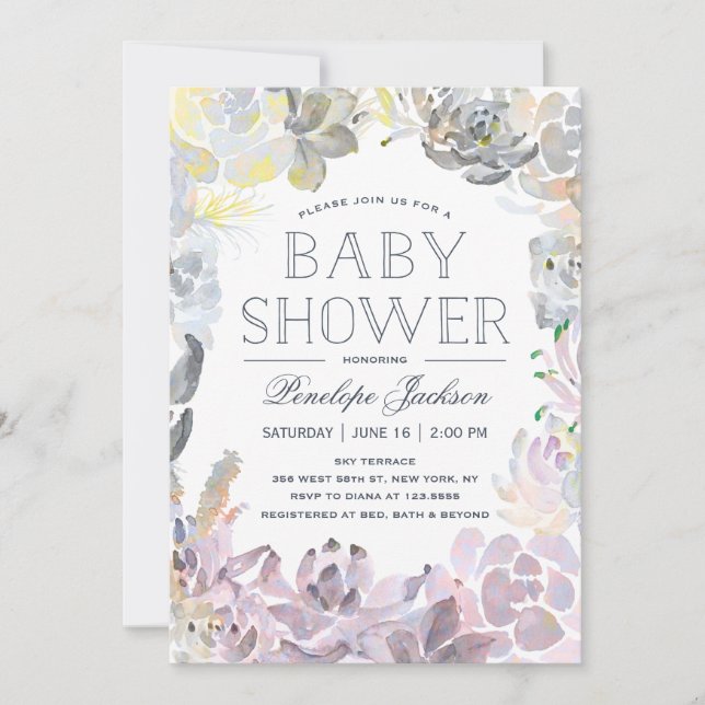 Invitation Succulents d'eau | Baby shower (Devant)
