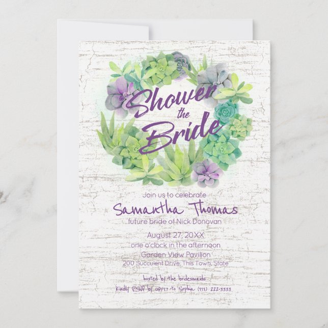Invitation Succulents et Fête des mariées de couronne de boul (Devant)